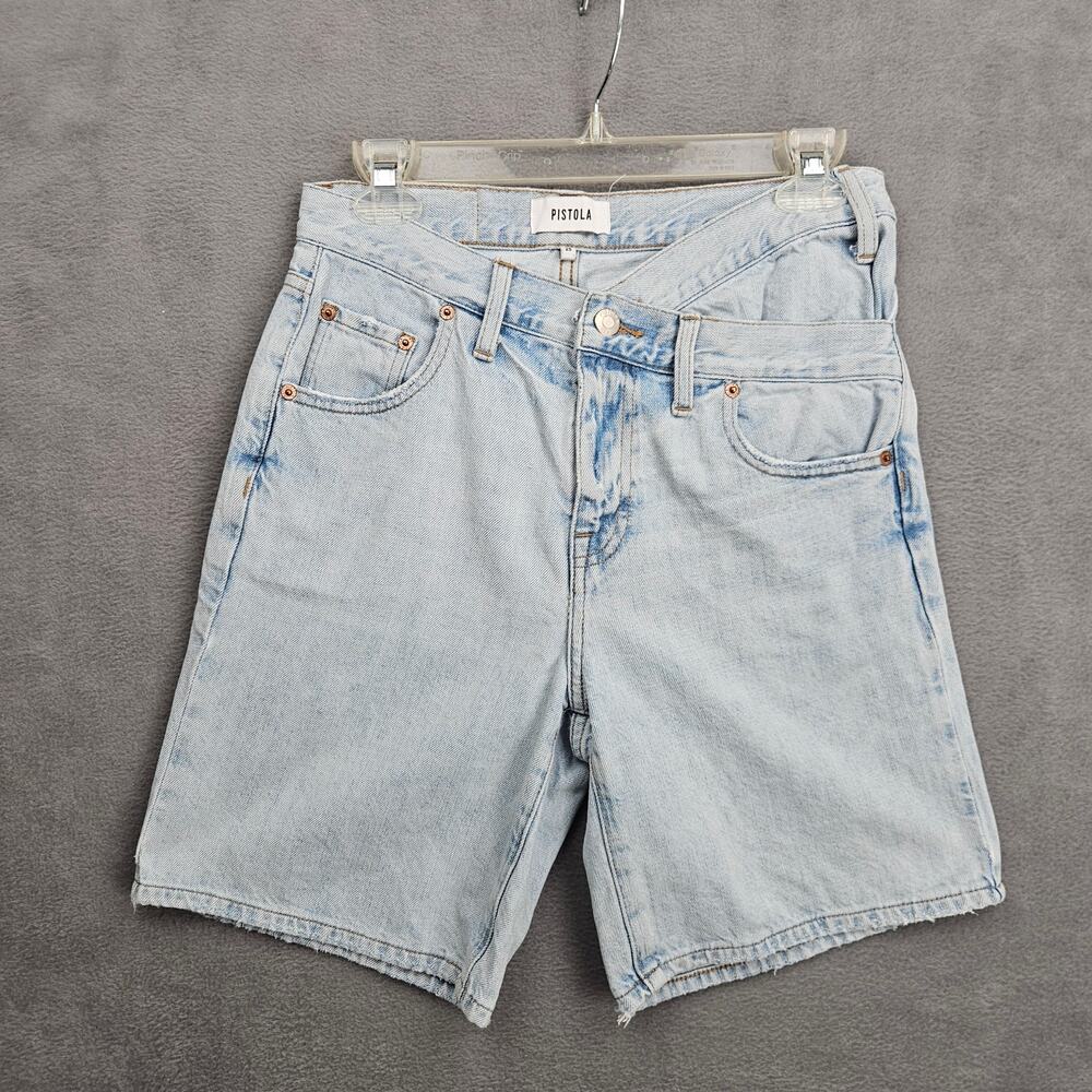 Pistola Light Wash Denim Shorts Size 25 High Rise Raw Hem Mom Shorts